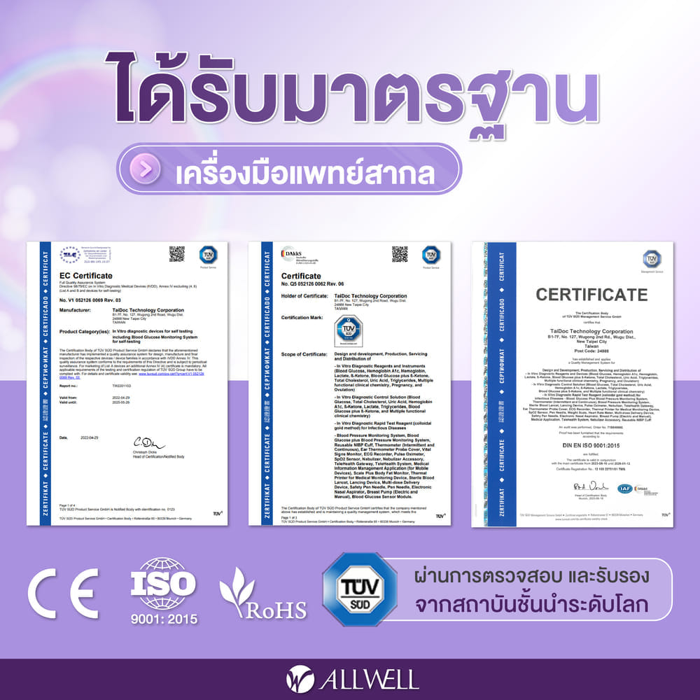  เครื่องวัดน้ำตาลในเลือด พร้อมอุปกรณ์ใช้งานครบชุด 60 ชิ้น รุ่น GlucoAll-1B สีขาว